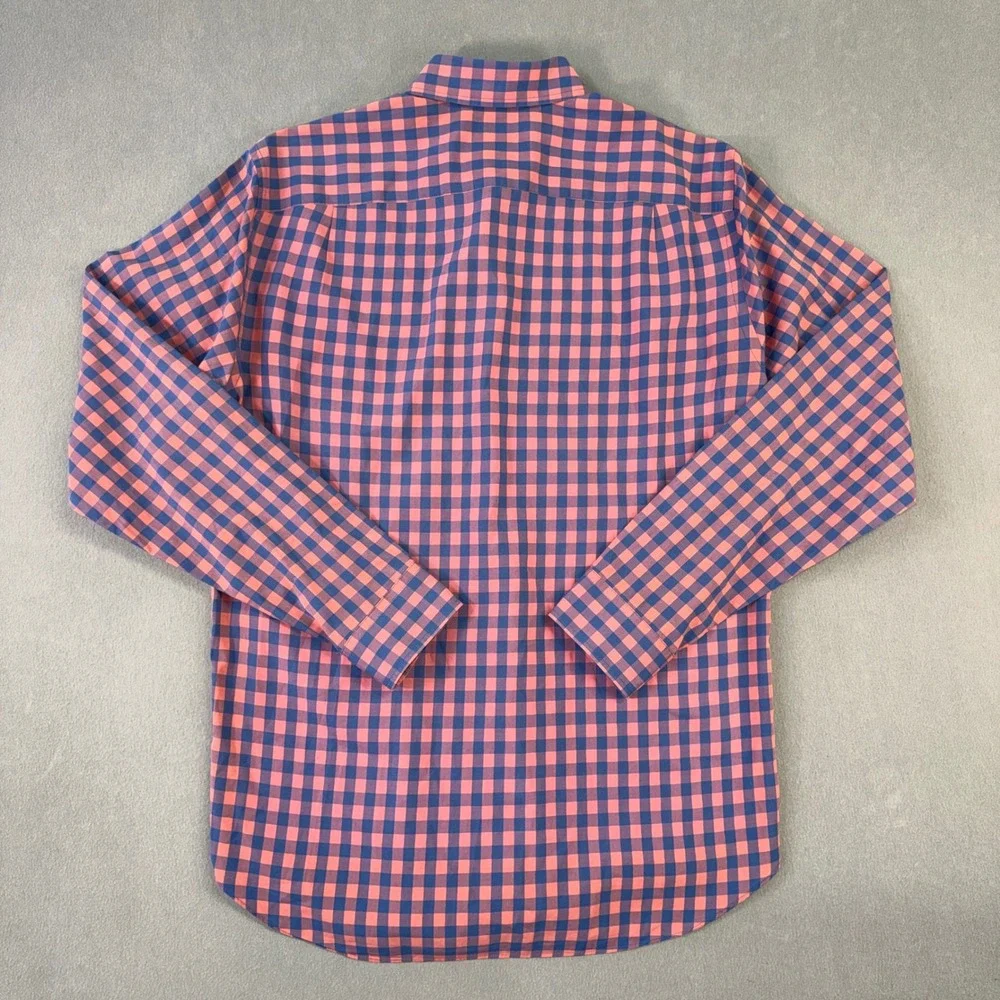 J.Crew Mens Medium Lightweight Cotton Gingham Button Down Shirt Orange Navy Blue
